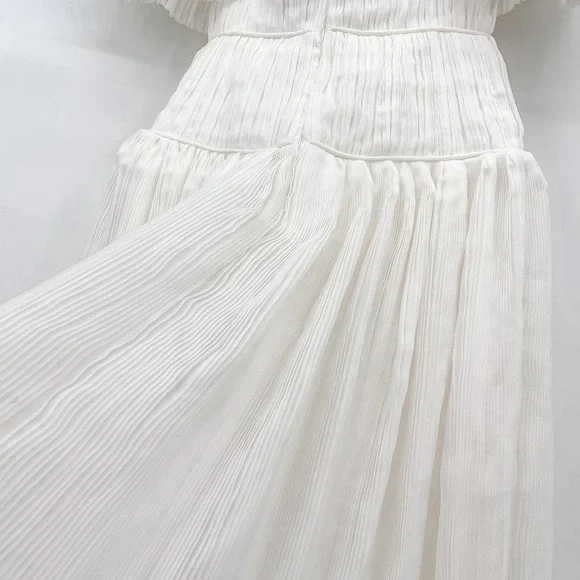 Aje. Dress Gown Expressive Pleated Maxi Dress Wedding Bride Puff Sleeve White 4 - Picture 13 of 14